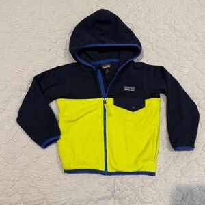 Patagonia Toddler Micro D Snap-T Fleece Jacket Hoodie Navy Blue Neon Yellow 2T
